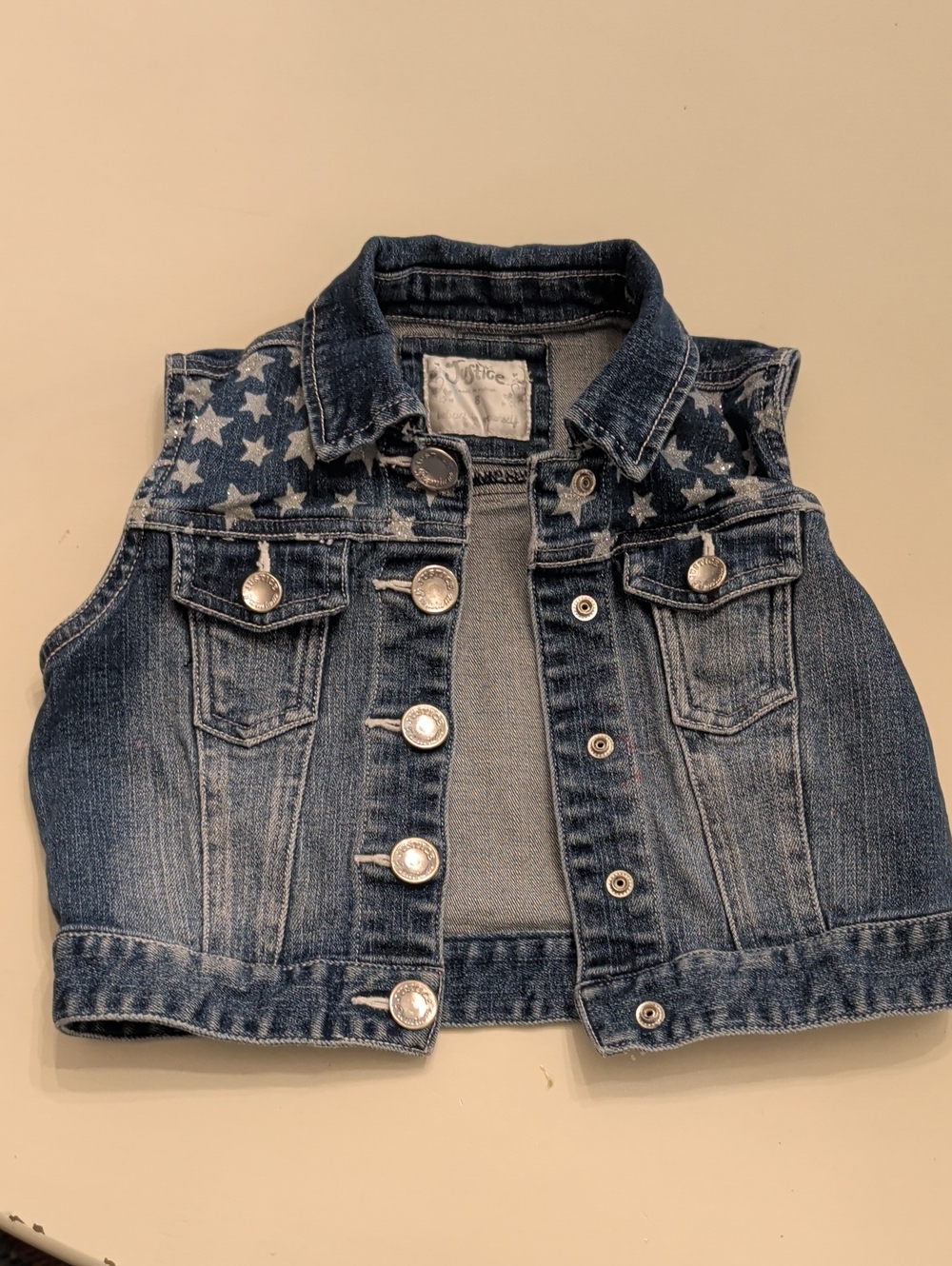 Justice Girls' Denim Star Vest - Dark Blue